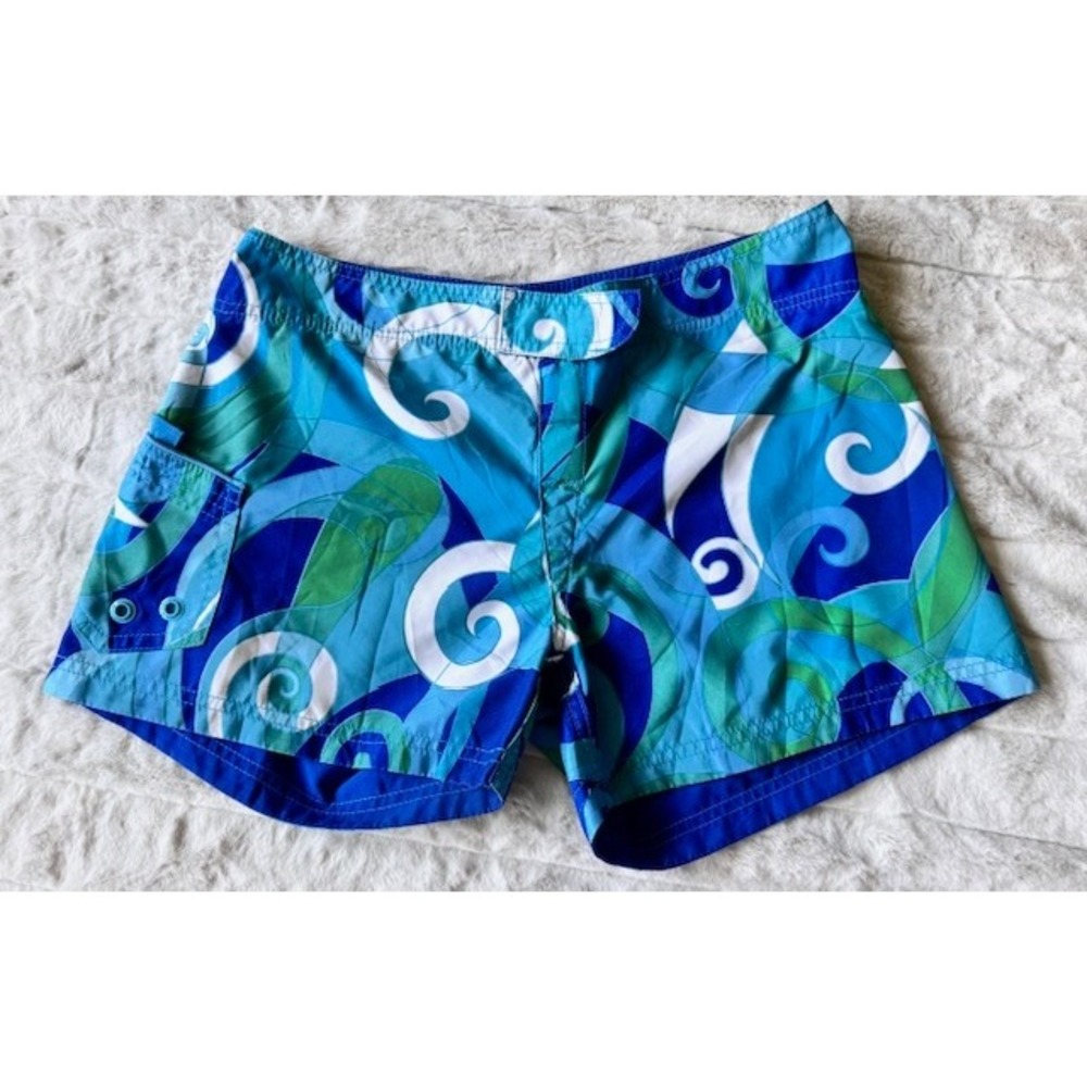 Crazy Shirts Kids Blue Green Swirl Board Shorts Swim Trunks Size 5 00940